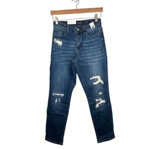 Judy Blue Jeans Thermal Patch Boyfriend Mid Rise Denim Distressed Size 3/26 Blue